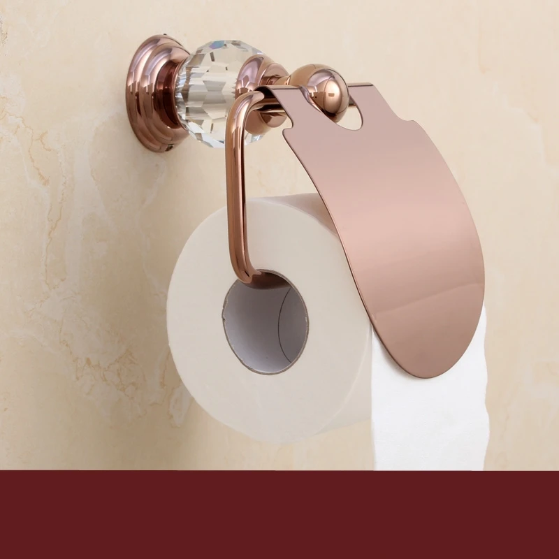Wall Mounted luxury Crystal Style Solid Brass Rose gold Toilet Paper