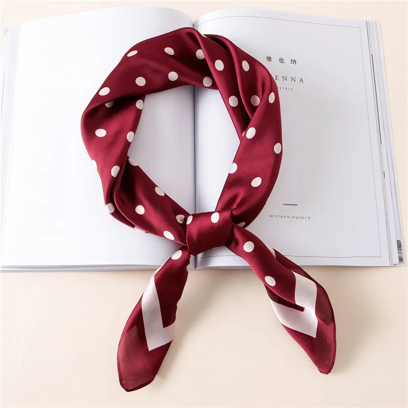 

70cm Square Silk Scarf Dot Small Bandana for Women Neck Wear Silk Satin Head Scarf for Girl Smooth Print Foulard [3922]
