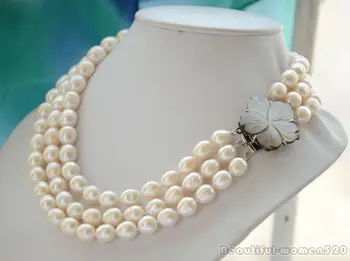 

Z6476 3strands 12mm WHITE rice freshwater cultured pearl necklace