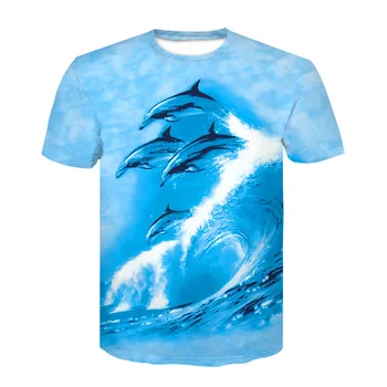 

Summer new short-sleeved t-shirts for men and women casual half sleeve print t-shirts, surf dolphins pattern t-shirts