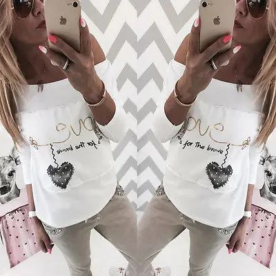 

Hot Women Loose Long Sleeve Cotton Casual Shirt Tops Love Women Lady Letter Printed tshirt Summer Clothes