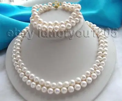 

Jewelry 00415 2r Natural White 9mm Pearl Necklace Bracelet A Set !