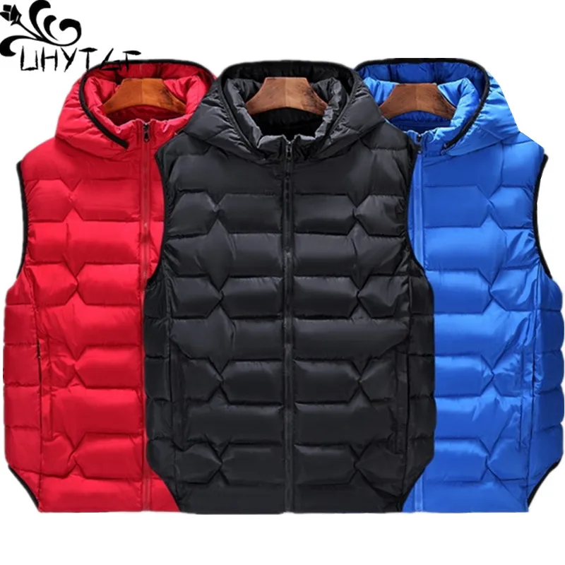 

UHYTGF Oversized Vest Women Winter Parker Cotton Top Outerwear Ladies Loose Short Hooded Warm Waistcoat Parker Coat 3XL-8XL 1045