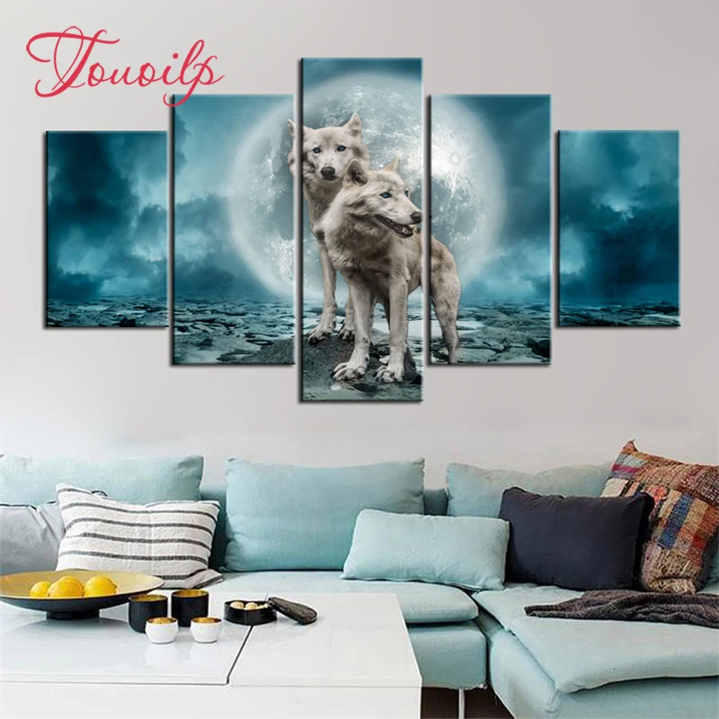 5d 5ps Moonlight Wolf diamond painting crystal embroidery spuare&ampround cross stitchsets | Дом и сад