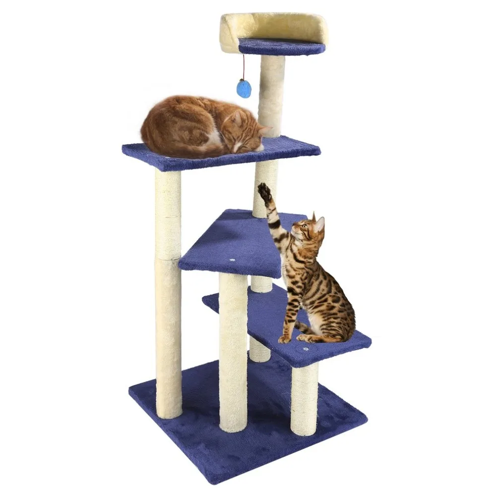 4 Layer 108cm Cat Toy House Bed Hanging Balls Kitten Furniture Scratchers Solid Wood for Cats Climbing Frame Tree Cat Condos