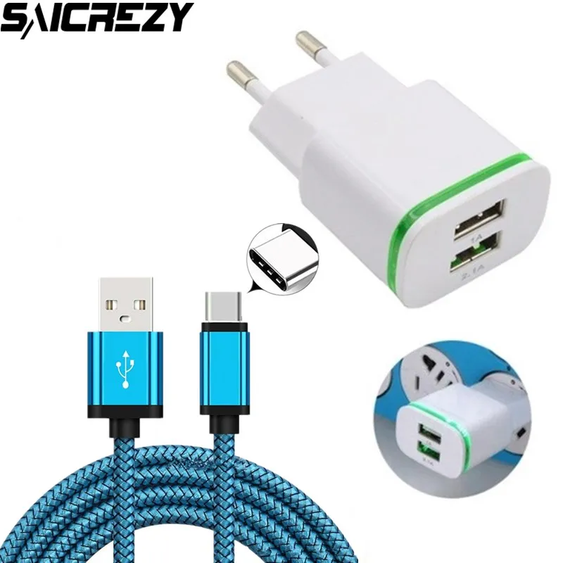 

LED Light Wall Adapter Charger Dual USB Type C Cable for Samsung Note 8 9 A3 A5 A7 2017 Charging Cord for Nubia Z17 Lite Z18