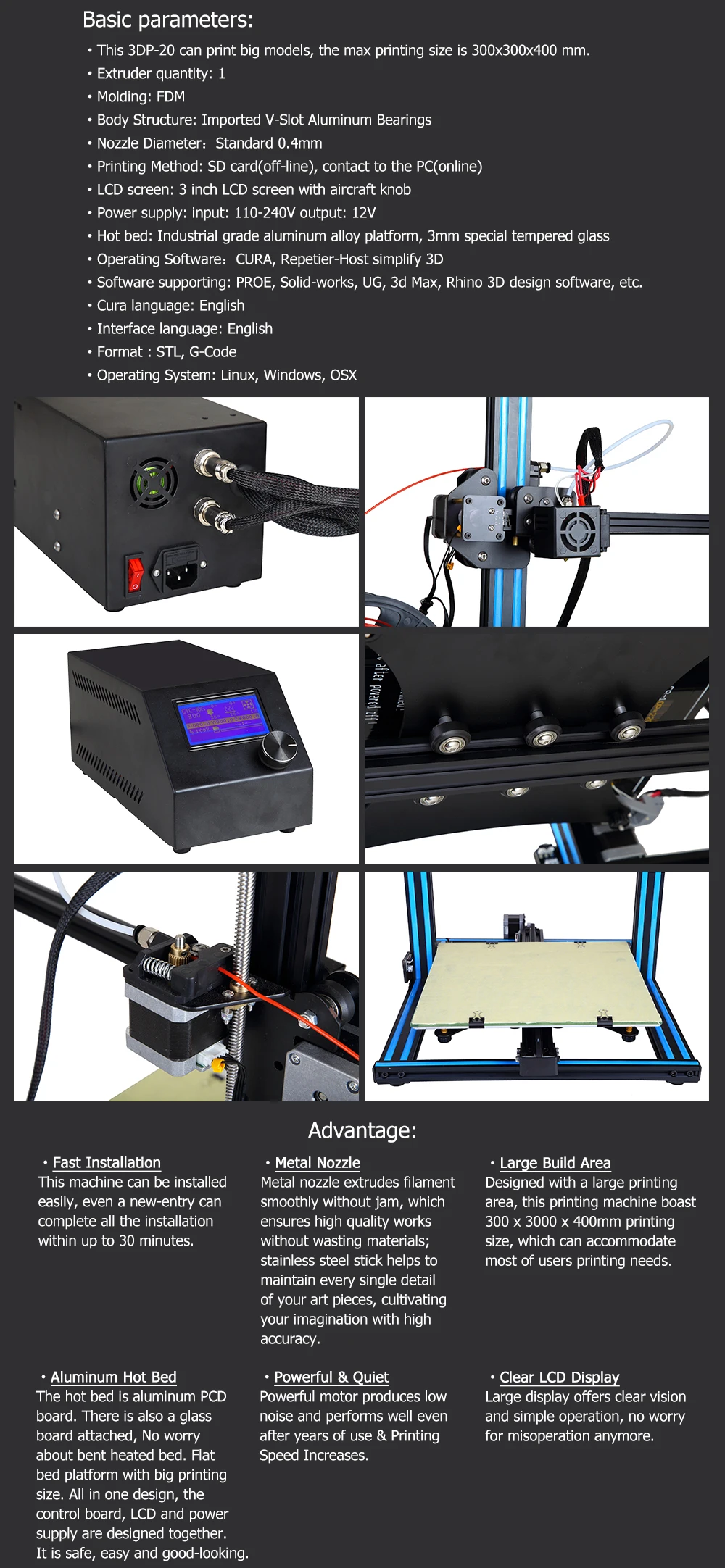 Ctc 3d impressora dupla z haste filamento