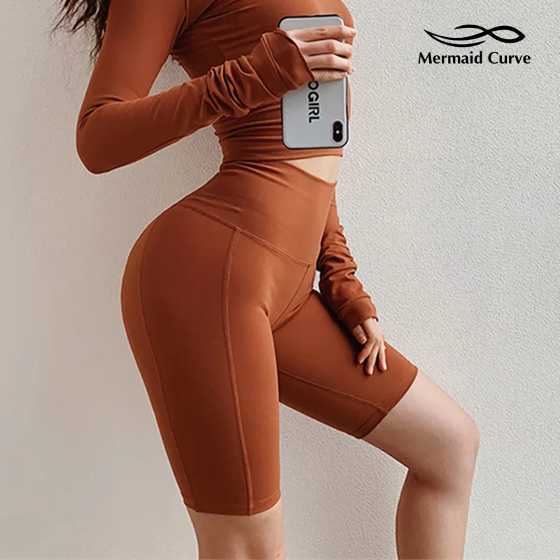 

Mermaid Curve Women's Yoga Shorts Tights Sexy High Waist Sports Quick Dry Athletic Skinny Shorts Running Workout Riding Shorts