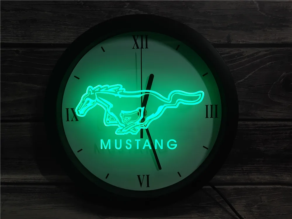

0G054 Ford Mustang APP RGB 5050 LED Neon Light Signs Wall Clock