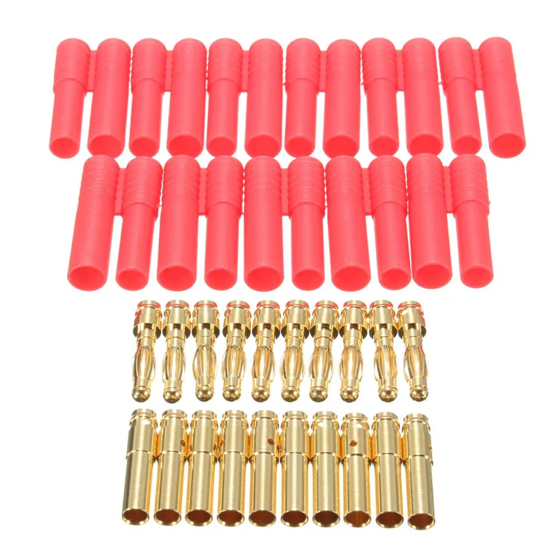 

10 Sets HXT 4mm Banana Plugs with Red Housing for RC Connector Socket AM-1009C Gold Plated Banana Plug