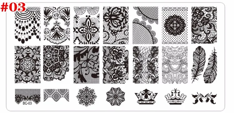 Flores de Renda Unha de Aço Novas Unha Selo Arte Carimbar Placa Imagem 10 Pçs - Lote 6*12 cm Template Inoxidável Manicure Ferramentas Stencil 5 cm Template Prego de Aço Inoxidável Manicure ferramentas Stencil