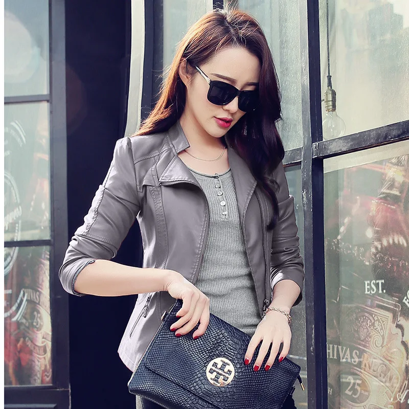 

Spring and Autumn Women's Leather Short Black Locomotive Pu Leather Coat Lady's Leather Jacket Women Leather Jacket