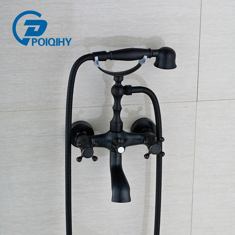 

POIQIHY Wall Mounted Handshower Bathtub Shower Mixers Taps Oil Rubbed Bronze Waterfall Tub Spout Dual Handles