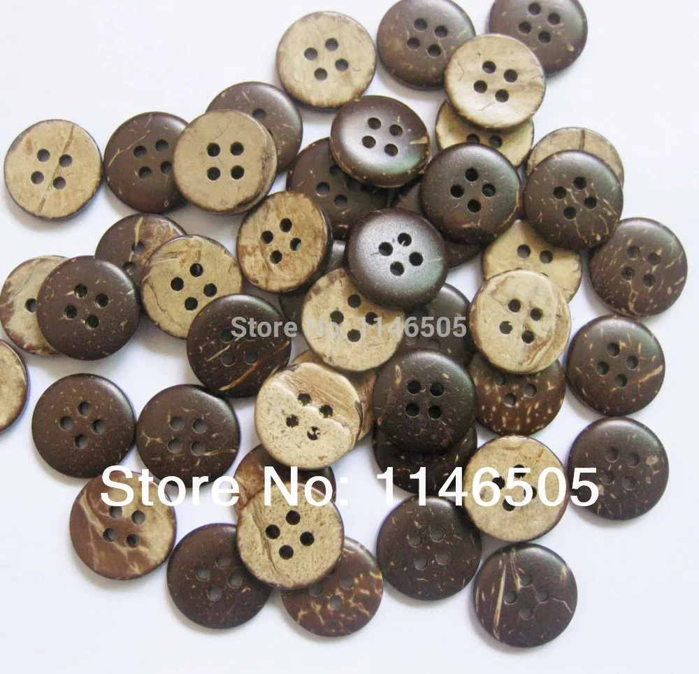 

100pcs 18mm 4 holes natural round coconut button wood cute cartoon wooden buttons Sewing Buttons Craft Accessories