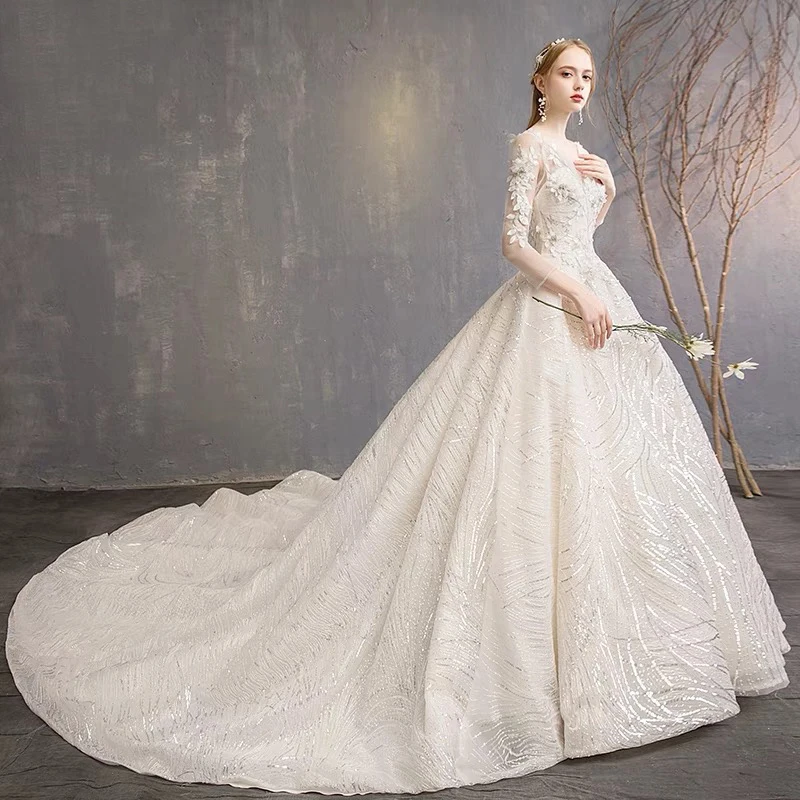 Robe mariage Аманда новиас длинный рукав кружева бальное платье свадебное платье