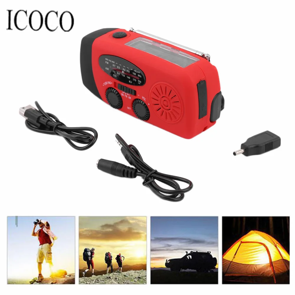 

3 in 1 Emergency Charger Flashlight Hand Crank Generator Wind up Solar Dynamo Powered FM/AM Radio Charger LED Flashlight