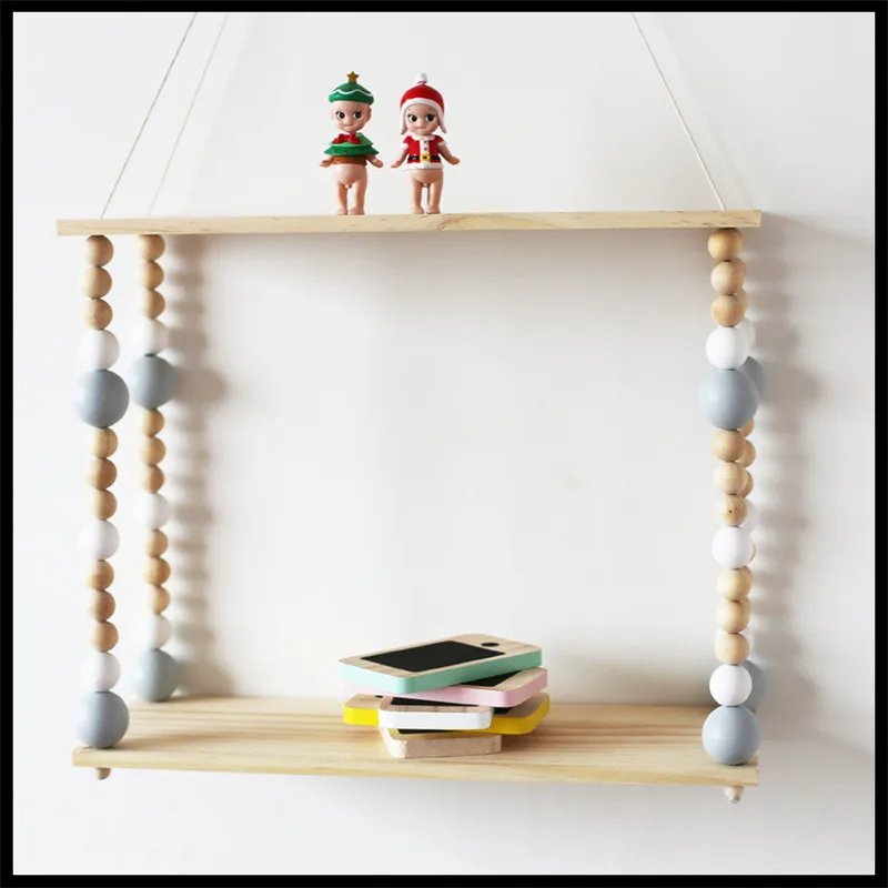 

2018 new Baby Room Wooden Beads Wall Shelf Storage Wall Decorations Bedroom Bookshelf Decor Organization Hanger