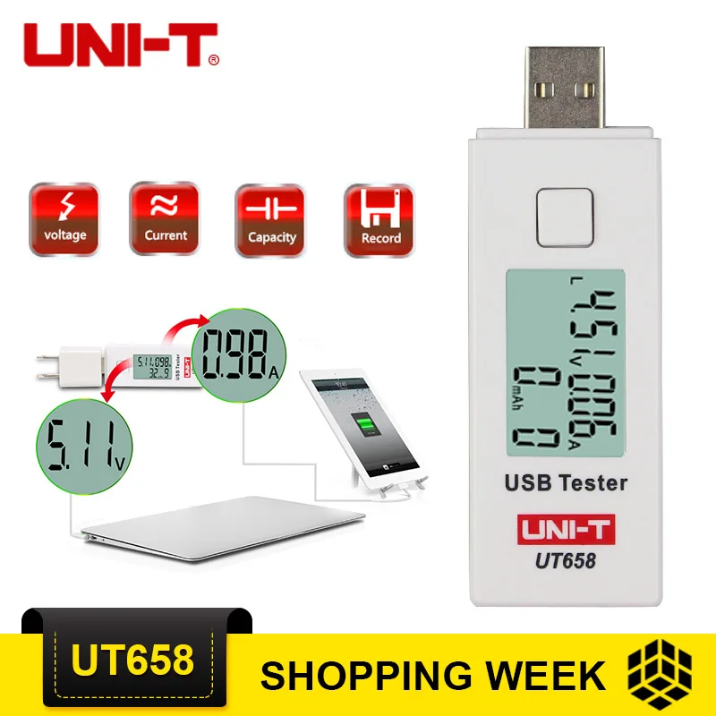 

UNI-T UT658/UT658B USB Tester Digital LCD Voltage Monitor Current Meter Capacity Tester UT658 Voltmeter Ammeter usb oled tester