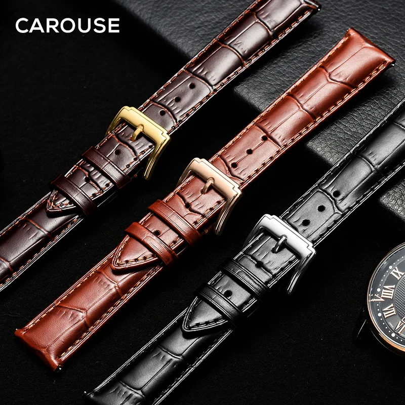 Ремешок Carouse из натуральной кожи для наручных часов черный браслет с