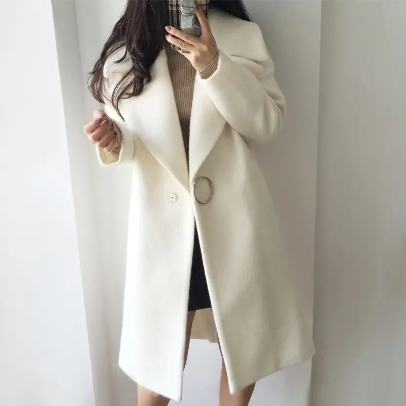 2018 White Wool Blend Coat Women Lapel Long Parka Winter Jacket Cocoon Style Elegant Woolen Coat Thicken Female Outerwear 1652 2018 White Wool Blend Coat Women Lapel Long Parka Winter Jacket Cocoon Style Elegant Woolen Coat Thicken Female Outerwear 1652