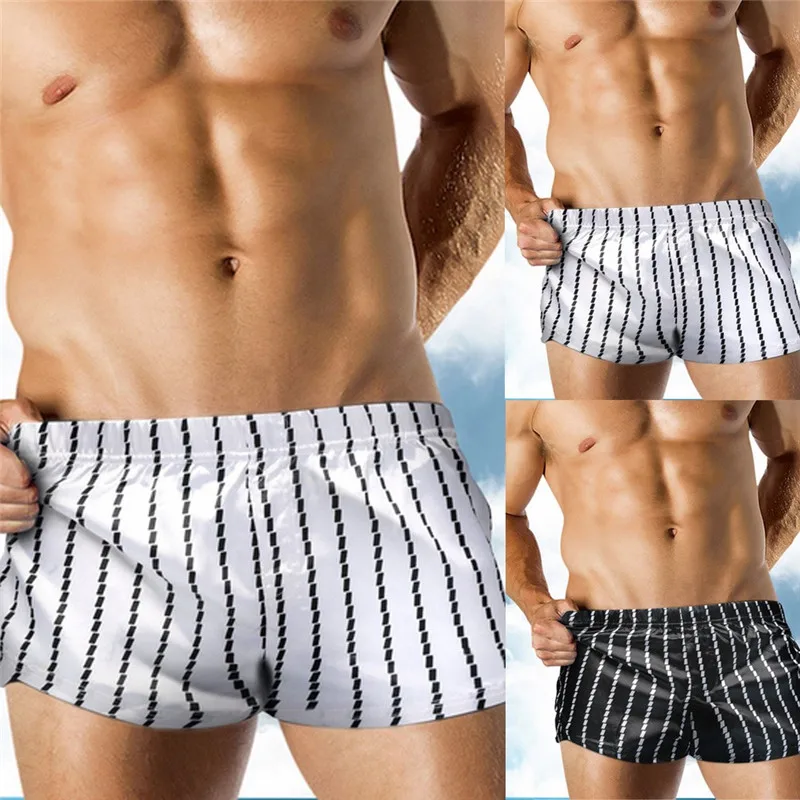 

Fashion Men Breathable Trunks Pants Stripe Swimwear Beach Shorts Slim Wear Men Compression Shorts Summer Bathing Beachwear -01