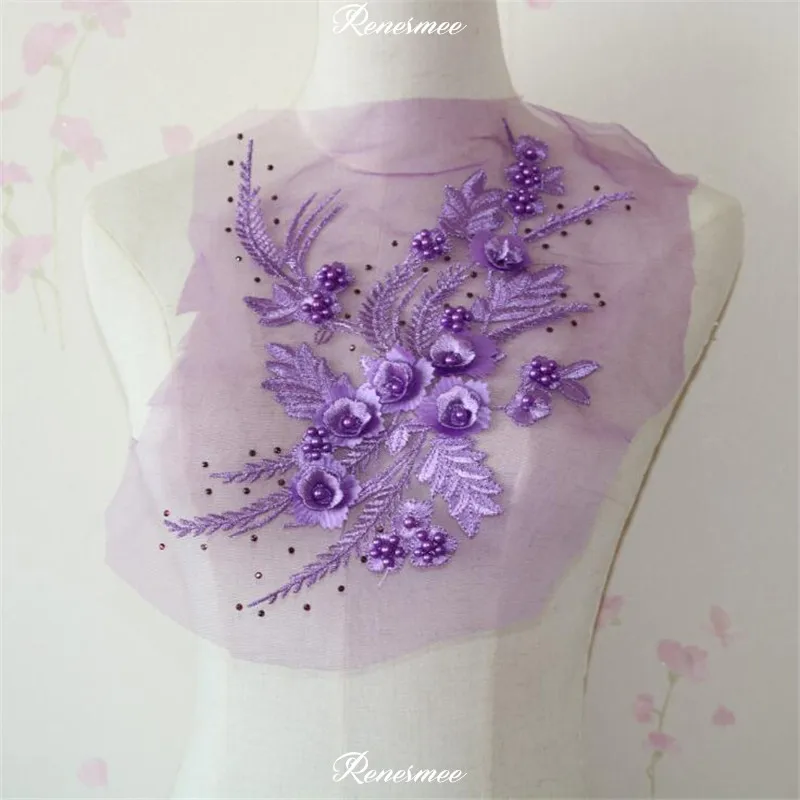 

1Pc 13Color Lace Applique Beaded 3D Flower Applique Embroidery Lace Trim Fabric Cloth Sewing Patchwork DIY Craft 25X30cm SX187