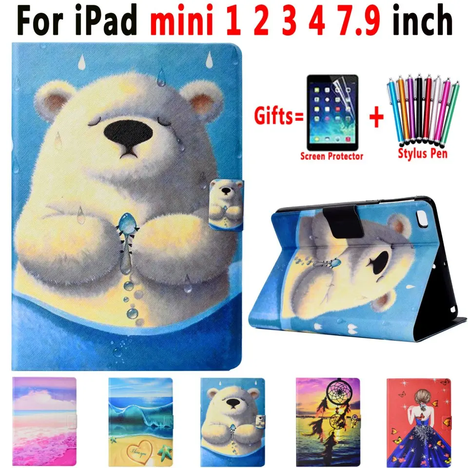 Модный чехол книжка из искусственной кожи с принтом умный для Apple Ipad Mini 1 2 3 4 7 9 +