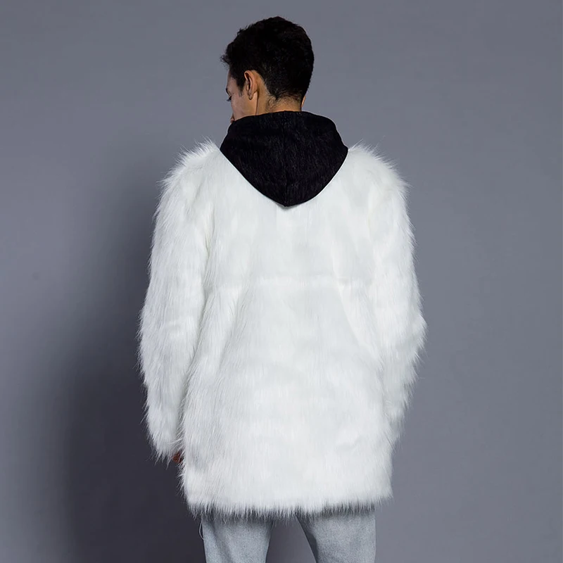 Parkas Caliente Invierno Peludo Negro Oversize De Chaqueta 6q1217 blanco cuello Espesar Abrigo Piel Hombre V Cuello Sin HwCxqn7I