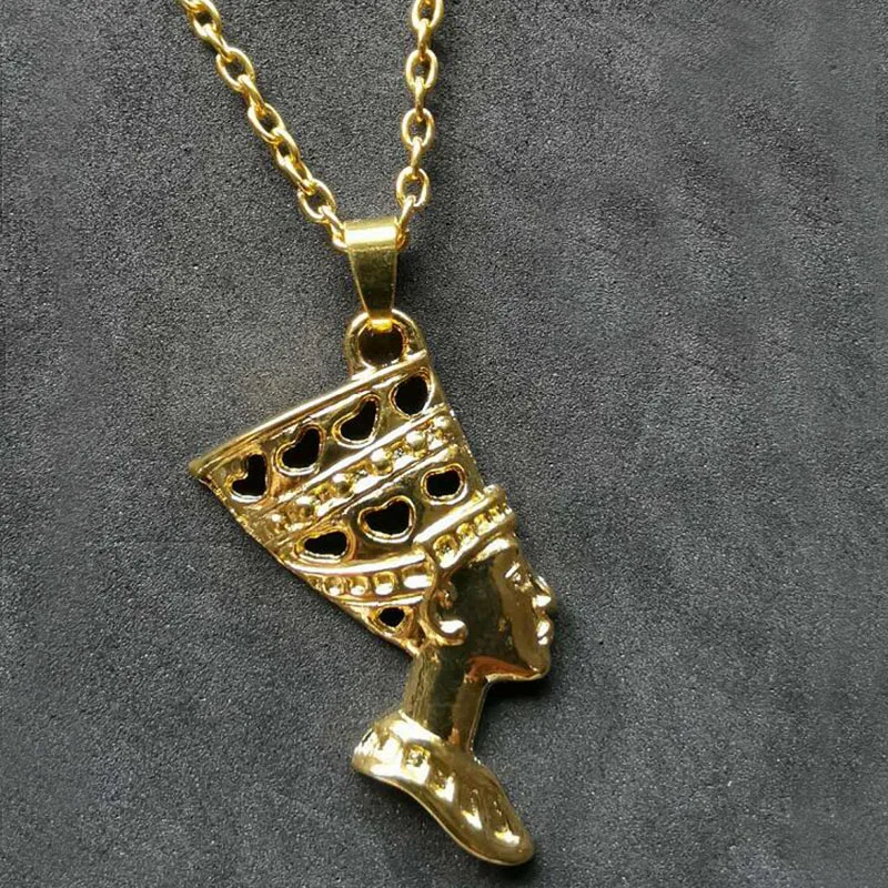 

1Pcs/lot Egyptian Egypt Queen Fashion Jewelry Nefertiti 24K Gold Antique Alloy Vintage Pendant Necklace Statement Jewelry Women
