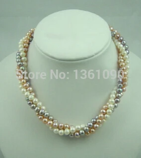 

N1015 3 Rows Real Genuine White Pink Purple Pearl WGP Clasp Necklace