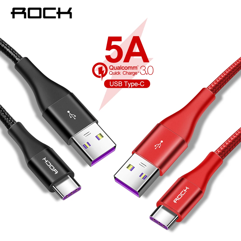 Rock 5A usb type-C кабель для huawei P10 P20 Pro 1 м Быстрая зарядка qc 3 0 Usb-C быстрой зарядки samsung type