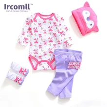 Комплекты одежды для новорожденных; хлопок; милые комплекты из 4 предметов; Одежда для новорожденных девочек и мальчиков