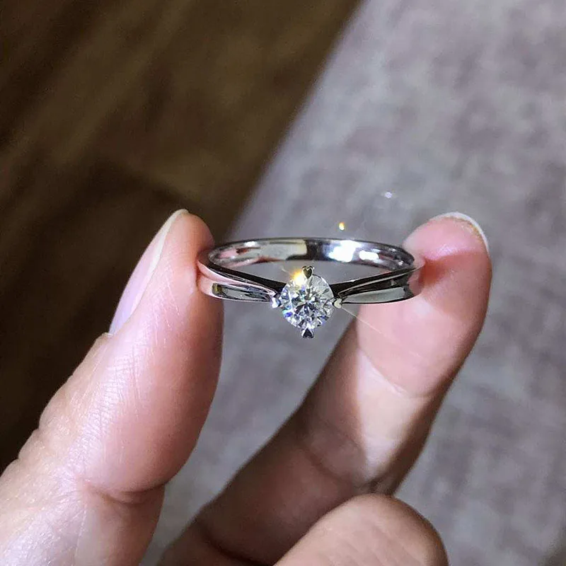 Обручальное кольцо для Для женщин однотонные 0.5ct 5 мм 4 зубец Муассанит Solarite кольцо 925 Настоящее серебро 925 пробы, подарок на день рождения, лабораторный алмаз кольцо