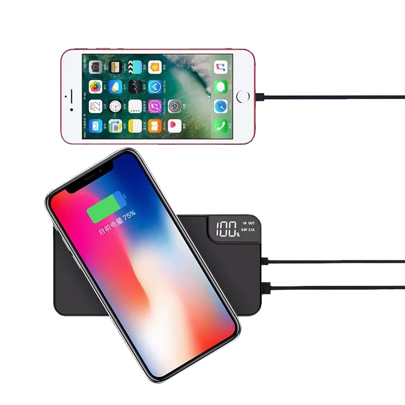 10000 мАч QI Беспроводное зарядное устройство, внешний аккумулятор для iPhone samsung S8 S9 S7, внешний аккумулятор, Тип C, USB зарядное устройство, беспроводной внешний аккумулятор