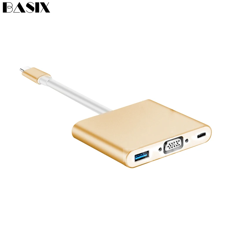 USB C концентратор к HDMI адаптер Тип C USB 3,1 хаб USB-C к USB3.0/HDMI/VGA/PD Зарядное устройство адаптер для нового Macbook pro Тип-c USB hub - Цвет: type c to vga gold