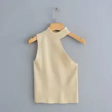 Nouveau mode femmes couleur unie licou décontracté irrégulière tricot T-Shirt femmes chic basique court T-shirt vêtements LS3750