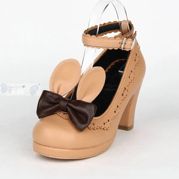 Обувь для костюмированной вечеринки в стиле Лолиты из искусственной кожи с заячьими ушками ручной работы с милым кроликом и бантом для девочек