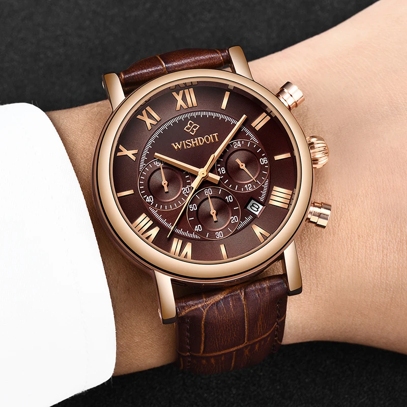 

WISHDOIT Men's Watches Top Brand Luxury Business Leather Watch Men's Military Waterproof Quartz Sport Watch Relogio Masculino