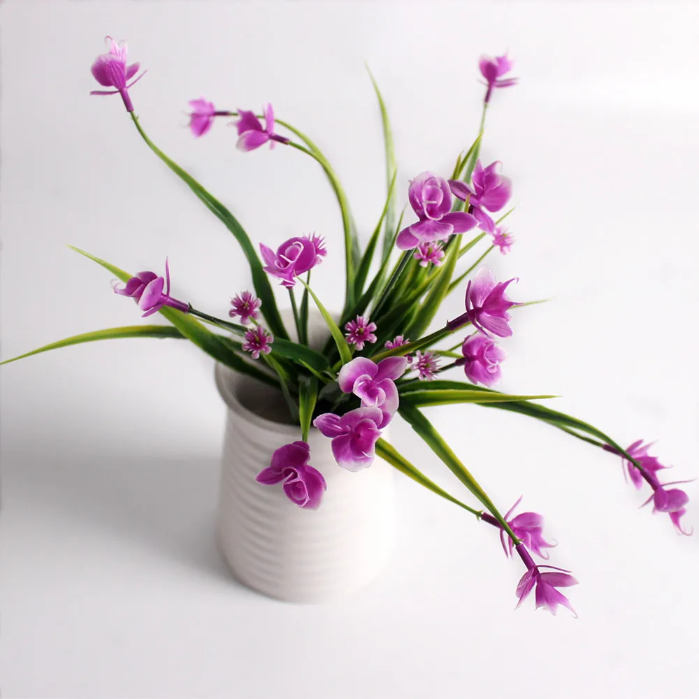 Plastic Greeen Dance Orchid Branches Artificial Flowers Bouquet Grass Fake Leaf Wedding Decoration accessory Fleur Artificielle Flores (5)