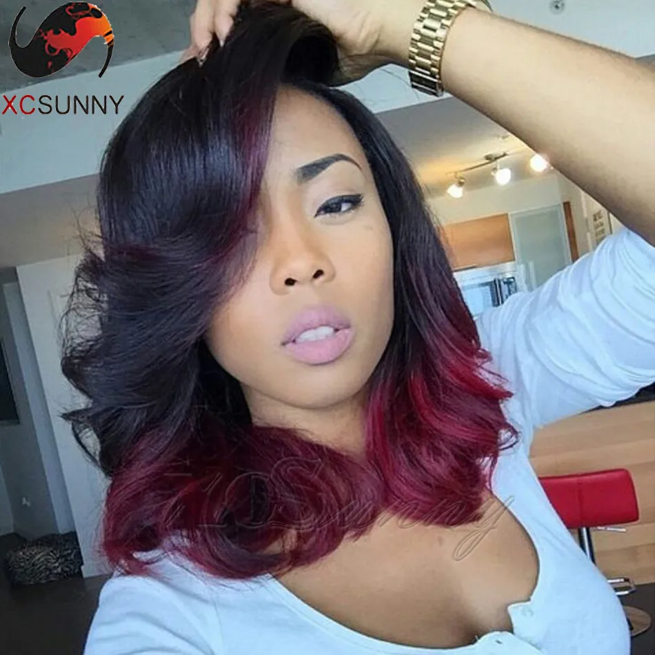 Sexy Wavy Bob Style #1B/Burgundy Ombre Color U Part Wigs 7A Grade Brazilian...