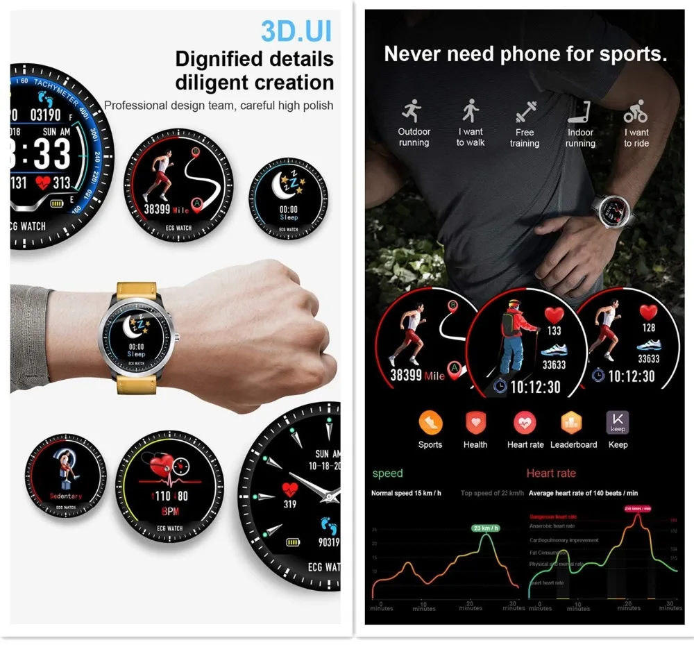 N58 ЭКГ умные женские часы носимые устройства в режиме реального времени мониторинг сердечного ритма Finness трекер напоминание о вызове сообщения мужские часы