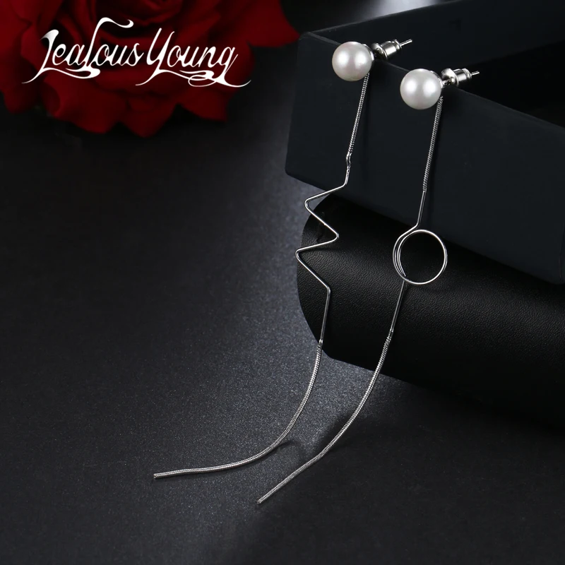 

JY Fshion Asymmetry Tassel Long Pearl Earrings for Wedding Party Personality Elegant Dangle Earings for Women Best Gift AE479