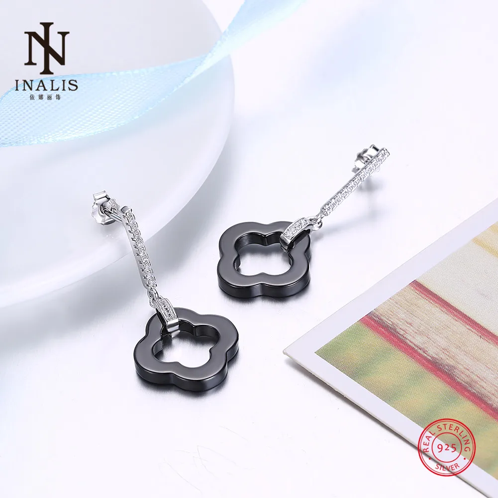 

INALIS Silver Ceramic Stud Earrings Fashion Romantic Flowers Black Ceramic Earrings For Women Girl Female Jewelry Wedding Gift