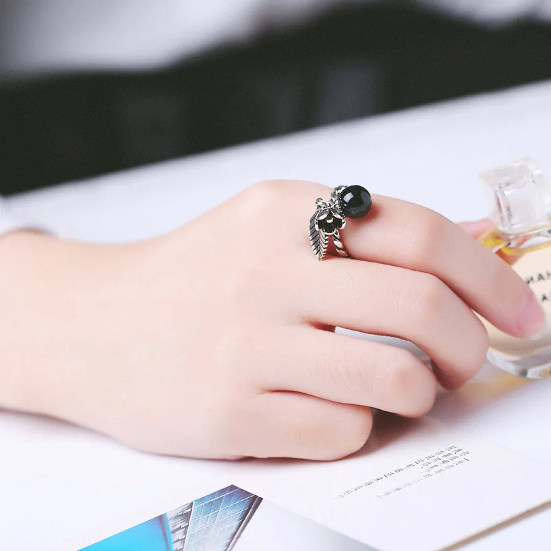 DIEERLAN Ретро S925 стерлингового серебра лист бисера кольца для женщин Мода Регулируемый размер кольцо, рождественские подарки вечерние ювелирные изделия Anillos