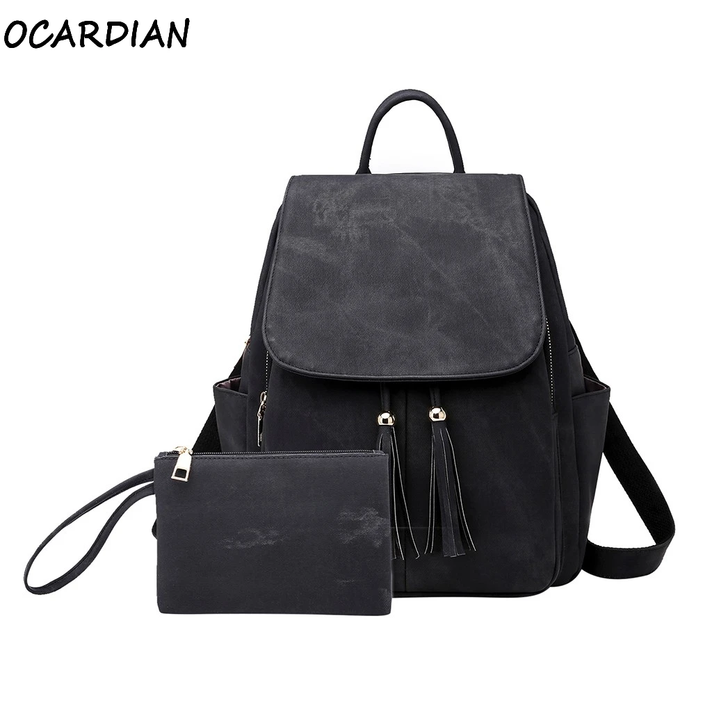 OCARDIAN, рюкзак, женская кожаная сумка на плечо, 2 шт., женская, новая, модная, повседневная, из искусственной кожи, с кисточками, сумка-мессенджер, черный, A27