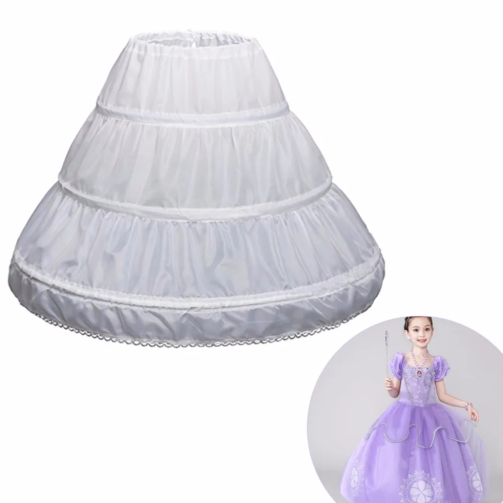 Girls Dress Children Petticoat 3 Hoops One Layer Kids Crinoline Lace Trim Flower Girl Dress Underskirt Elastic Waist Drawstring
