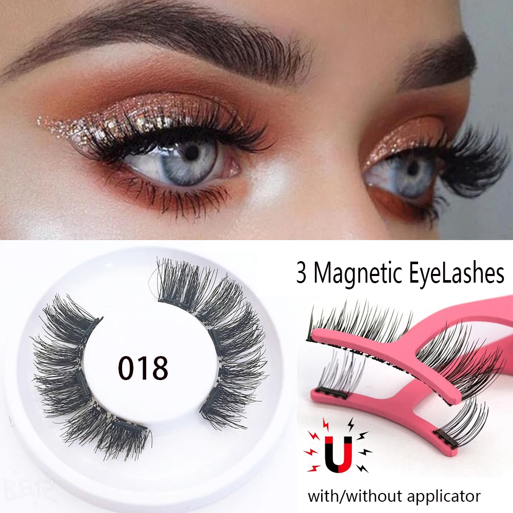 

4PCS Magnetic Eyelashes With 3 Magnets Handmade Natural Long Wispies False Eyelashes Magnet Lashes With Eyelashes Applicator