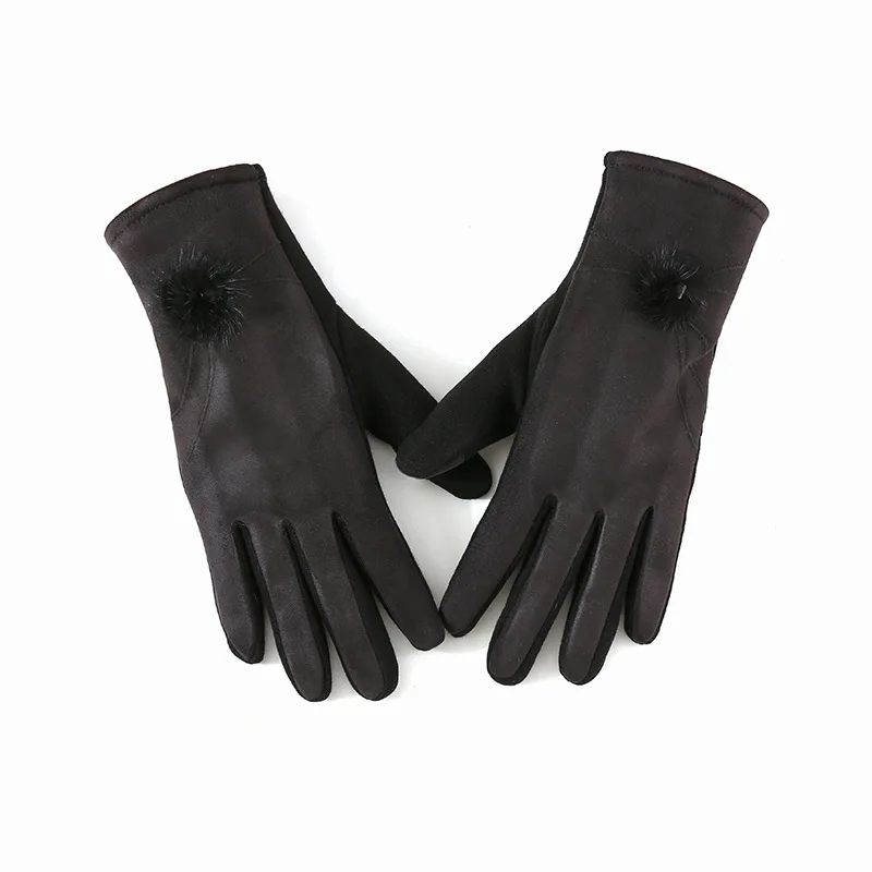Зимняя женская кашемировая замша, кожаные рукавицы на кнопках, женские толстые плюс плюшевые ветрозащитные Теплые наручные перчатки для вождения с сенсорным экраном B74 - Цвет: B75 Black