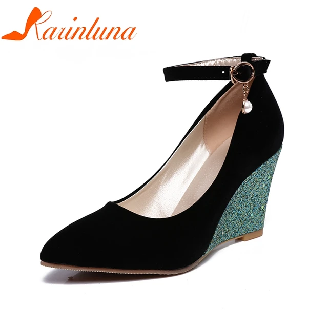 Karinluna 2018 Top Quality Pointed Toe Women Shoes Spring Pumps Karinluna 2018 Top Quality Pointed Toe Women Shoes Spring Pumps Office Lady Wedges High Heels Party