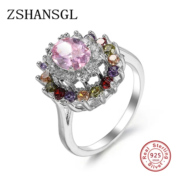 Romantic Ring Pave setting 5A Multicolor Zircon CZ 925 Sterling Sliver Wedding Band Rings set For Women Bridal bijoux